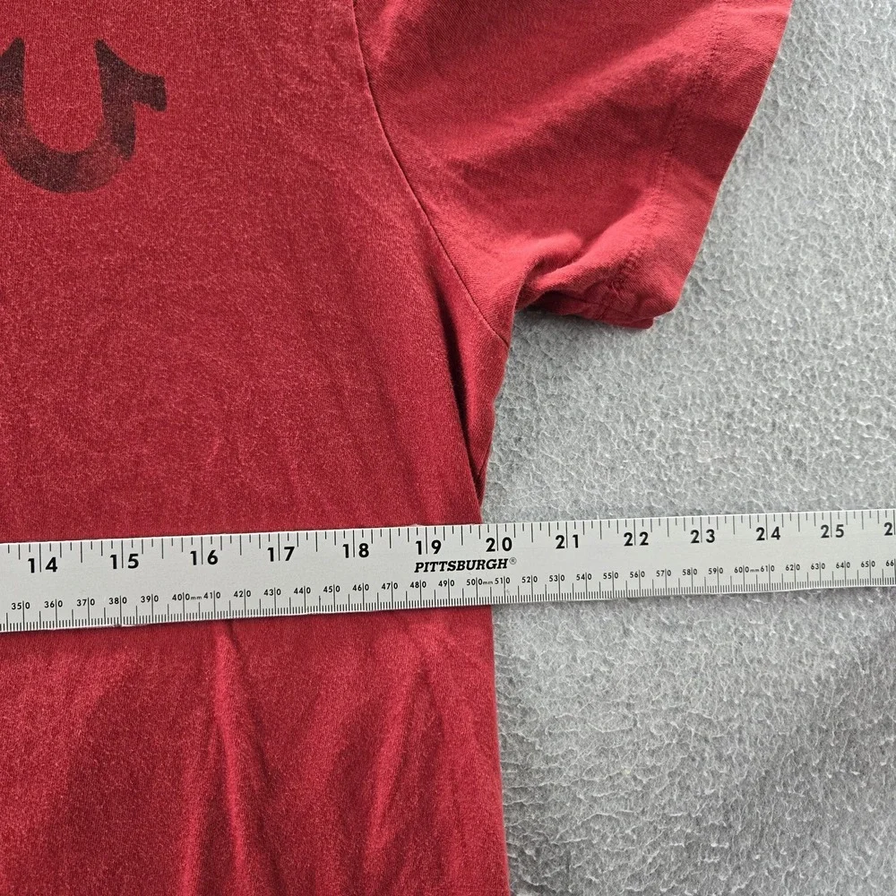 True‎ Religion Men Shirt L Red Guitar Buddha Logo Graphic Print Short Sleeve